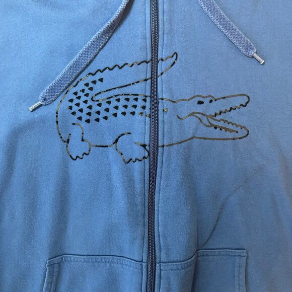 Lacoste Sport Big Logo Full Zip Hoodie Blue Mens Large L Size 6 Black Crocodile - Picture 2 of 4